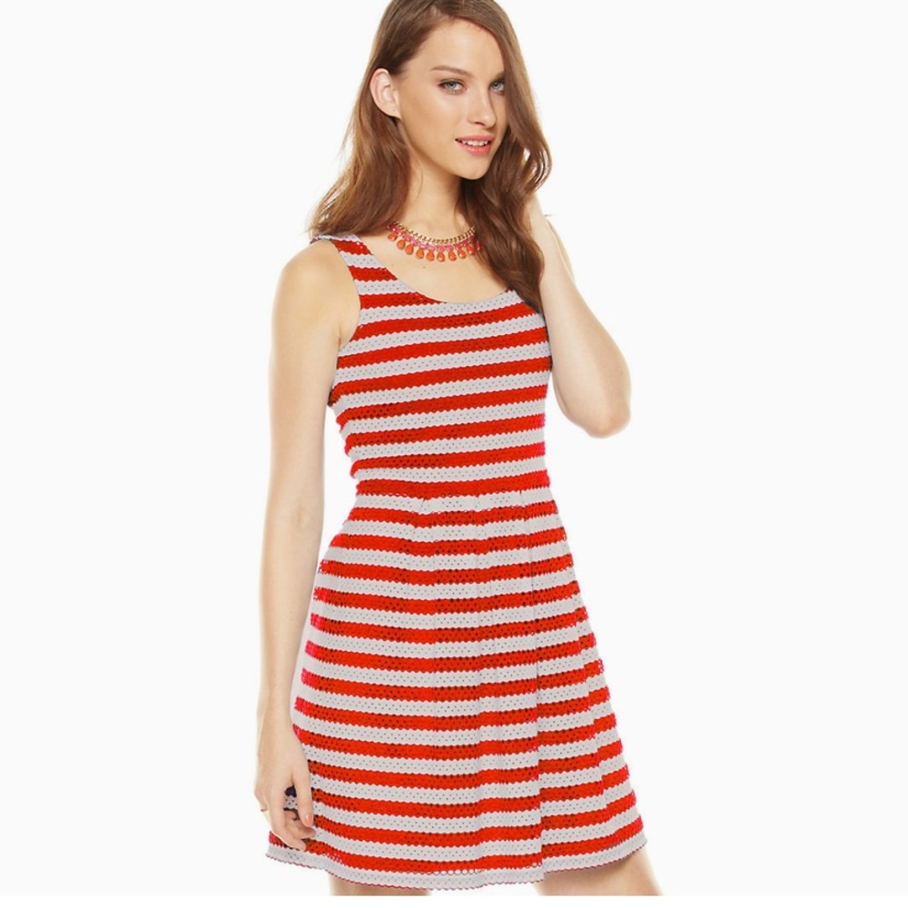 Elle Striped Eyelet Fit & Flare Dress